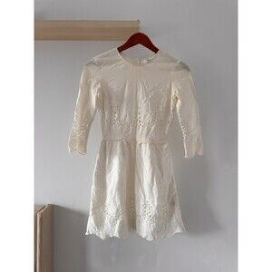 DV by Dolce Vita Womens XS White BabyDoll Lace Mini Dress 3/4 Sleeve Embroidered